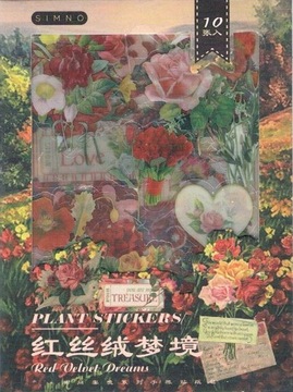 ZESTAW NAKLEJEK SCRAPBOOKING 10 ARK RÓŻE TULIPANY
