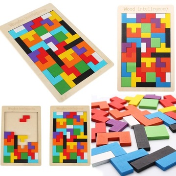 Puzzle Drewniane Klocki Układanka Montesori Tetris