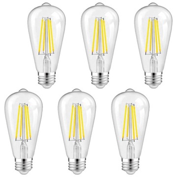 6x ŻARÓWKA ST64 E27 LED filament 12W neutralna