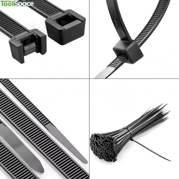 ЗАЖИМНЫЕ СВЯЗИ 300 мм x 4,8 мм ЧЕРНЫЕ КАБЕЛЬНЫЕ СВЯЗИ ПРОЧНЫЕ ПРОЧНЫЕ 4,8 x 300 мм