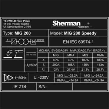 ИНВЕРТОРНЫЙ СВАРОЧНЫЙ АППАРАТ MIGOMAT ПОЛУАВТОМАТ SHERMAN MIG 200 Speedy 230В 200А