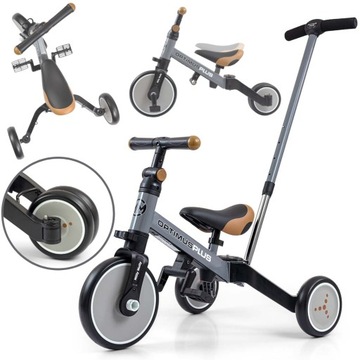 Rowerek 4w1 trójkołowy biegowy rower dziecięcy Optimus Plus Grey