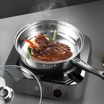 НАБОР ИЗ СТАЛЬНЫХ КУХОННЫХ КОРЗИН И СКОВОРОДИ, 12 ЭЛЕМЕНТОВ, СТАЛЬНЫЕ КРЫШКИ