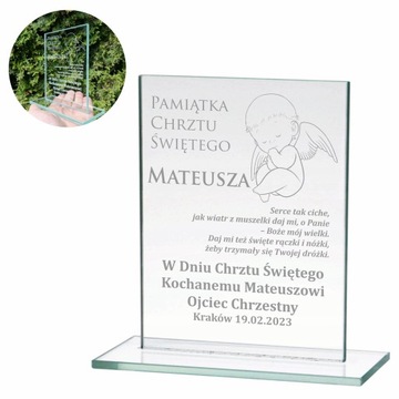 Pamiątka Chrztu Świętego Szklana Statuetka Trofeum - grawer