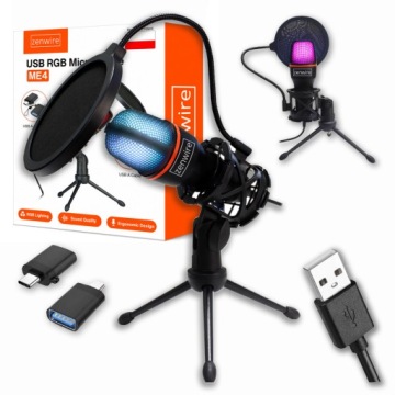 Mikrofon Pojemnościowy Studyjny do Komputera PC Gamingowy do Karaoke USB