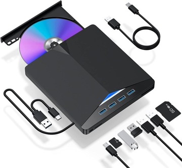 NAPĘD CD-R/DVD-ROM/RW ZEWNĘTRZNY USB 3.0 NAGRYWARKA ODTWARZACZ CZYTNIK SD