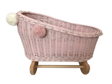 Kołyska wiklinowa dla lalek ŁÓŻECZKO różowePOŚCIEL