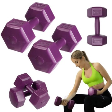 Ciężarki Hantle do Ćwiczeń Fitness Poręczne 2x 3 kg dla Kobiet Fiolet DrFit