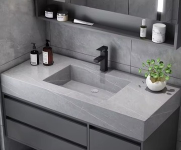 Серый туалетный столик для ванной комнаты с умывальником, зеркалом со светодиодной подсветкой 50 120 см