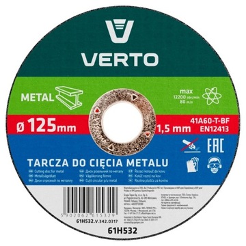 Tarcza tnąca do metalu 125x1.5x22.2 61H532 VERTO