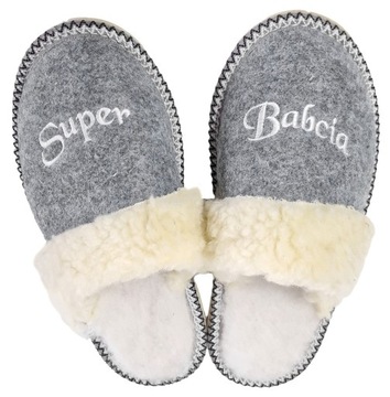 Pantofle Filcowe Dla Babci Kapcie z Haftem Super Babcia Pantofle Ciepłe *41
