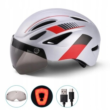 Kask rowerowy meski damski z szybą z tylna lampk