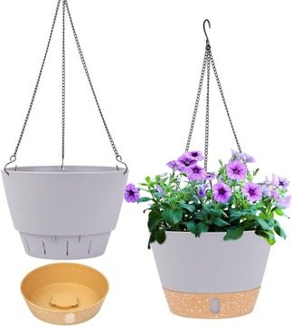 2x Doniczka wisząca na łańcuszku, zestaw doniczki 2szt, szare średnica 20cm