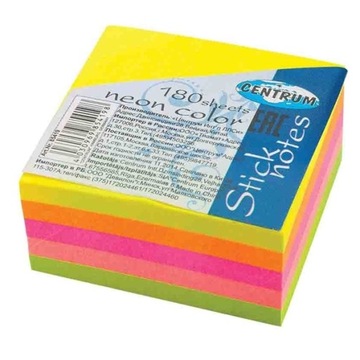 NOTES SAMOPRZYLEPNY 38x38mm 180 KARTEK MIX KOLORÓW NEONOWY CENTRUM 1 SZT