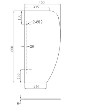 Ścianka między pisuarami 40x80 cm szkło 6 mm