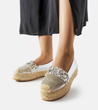 Srebrne espadryle z cyrkoniami Lauro 40