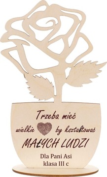 ДЕРЕВЯННЫЙ ЦВЕТОК РОЗЫ - ГРАВИРОВКА ДНЯ УЧИТЕЛЯ