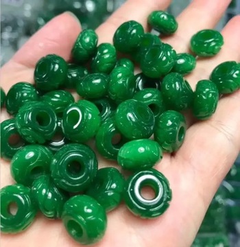5pc Natural A Green Jade Beads DIY Bracelet Bangle Charm Jadeite Jewellery