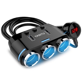 ROZDZIELACZ ROZGAŁĘŹNIK ZAPALNICZKI 2xUSB LCD 12-24V 100W
