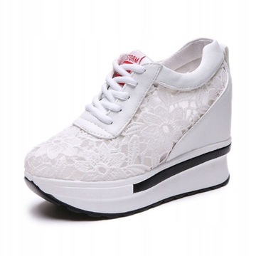 BIALY SNEAKERSY Z KORONKĄ NA KOTURNIE FTOP001 R.39