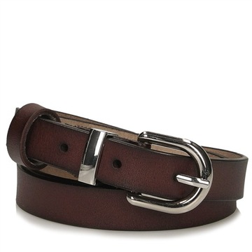 Pasek Damski Skóra Naturalna Wąski Do Spodni Klamra Brązowy - 95 cm 18296