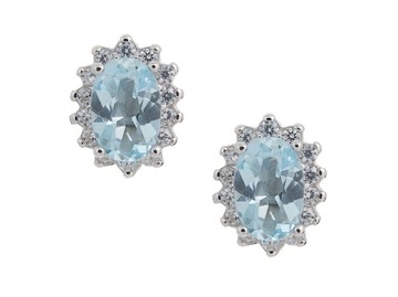 SREBRNE KOLCZYKI RODOWANE MARKIZY SKY BLUE TOPAZ NATURALNE