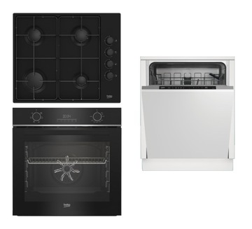 ZESTAW DO ZABUDOWY BEKO | CZARNY PIEKARNIK | PŁYTA GAZOWA | ZMYWARKA 60CM