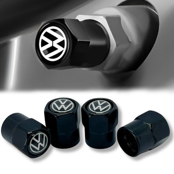 NAKRĘTKI NA WENTYLE VOLKSWAGEN WENTYLKI KAPTURKI LOGO CZARNE METALOWE 4 SZT