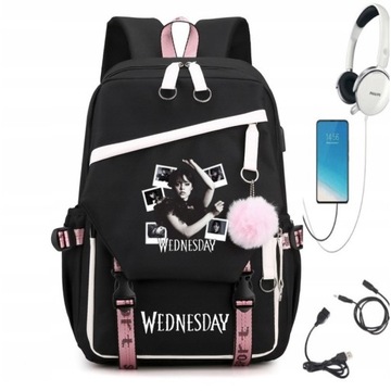 PLECAK SZKOLNY WEDNESDAY USB A4 DUŻY WZORY