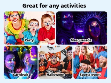 КРАСКИ КРАСКИ ДЛЯ ЛИЦА КРАСКИ 15 ЦВЕТОВ МОЮЩИЕСЯ ДЕТСКИЕ, СВЕТЯЩИЕСЯ В НОЧИ УФ