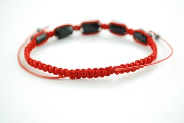 Brasoletka szczęścia czerwona nitka CZARNY TURMALIN kamień ochronny makrama