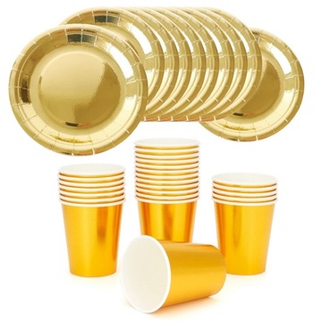 KOMPLET TALERZYKI + KUBECZKI GOLD ZŁOTE PANIEŃSKI
