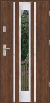 Drzwi wejściowe GEREDA 55mm Płaskie 26 MAX INOX Orzech Prawe 80 na zewnątrz