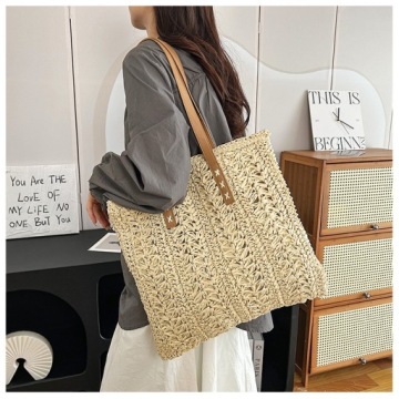 ЖЕНСКАЯ СОЛОМНАЯ СУМКА, ЛЕГКАЯ СУМКА НА ПЛЕЧЕ, БЕЖЕВЫЙ БОХО