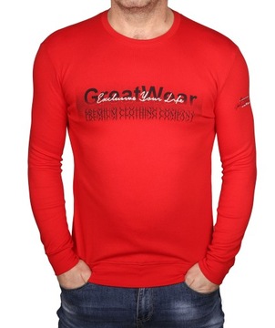 Bluza męska czerwona klasyczna z napisem bez kaptura bluzka SLIMFIT L