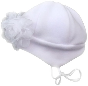 CZAPECZKA wiązana 74 cm polar z tiulowym kwiatem
