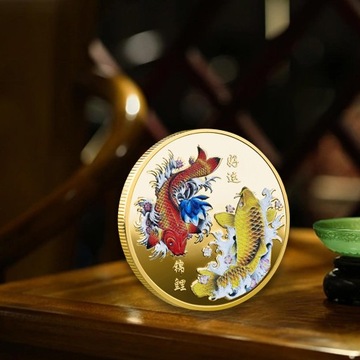 Chińskie Koi Lucky Coin Pamiątkowa odznaka Kolekcja monet w kolorze wielokolorowym
