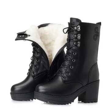 41 -Black Wool Buty plus size Winter Boots Kobiety 2023 Nowe oryginalne skó