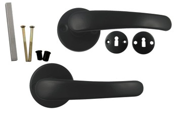 KLAMKA CZARNA BISZKOPT OKRĄGŁY SZYLD ROZETA KLUCZ