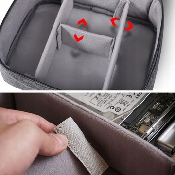 ORGANIZER SZARY PODRÓŻNY ETUI NA KABLE ŁADOWARKI USB na ZAMEK Futerał