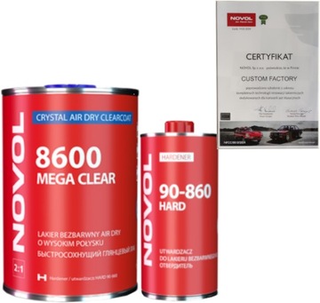 Lakier bezbarwny o wysokim połysku 8600 MEGA CLEAR NOVOL 1L + utw. 90-860