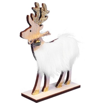 ДЕРЕВЯННАЯ ФИГУРКА ОЛЕНЯ С МЕХОВЫМ ОТДЕЛЕНИЕМ.