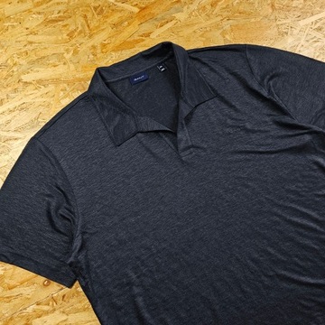 Koszulka T-shirt Polo GANT Granatowe Len Lniane Casual Nowy Model 3XL XXXL