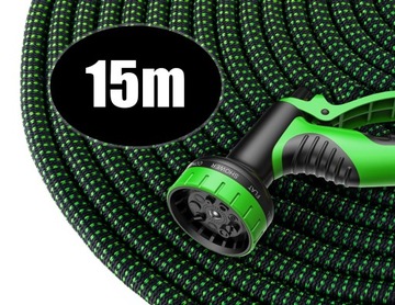 ГИБКИЙ САДОВЫЙ ШЛАНГ 15м + СОЕДИНИТЕЛИ + ПИСТОЛЕТ Премиум-ручка