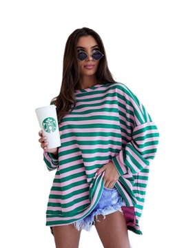 Bluza mucha oversize paski różowo-zielone Me Gusta