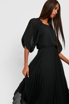 Boohoo maxi czarna suknia plisowana 44