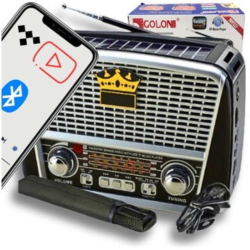 RADIO SOLARNE BLUETOOTH PRZENOŚNE RETRO AKUMULATOR SOLAR KUCHENNE USB FM SD