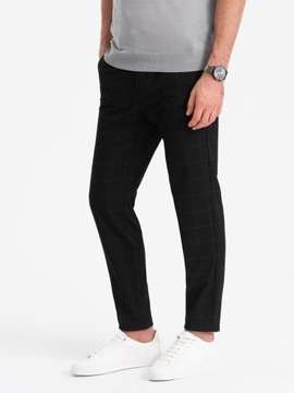 Spodnie męskie o klasycznym kroju w kratę czarne V5 OM-PACP-0187 XXL