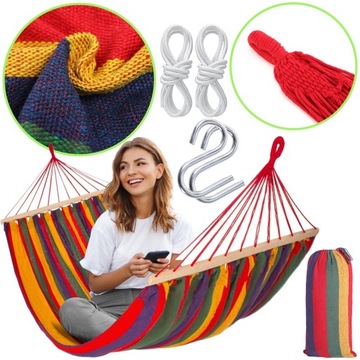 HAMAK 2-OSOBOWY Z DRĄŻKIEM MOCNY 200x150 KOLORY RED CZERWONY