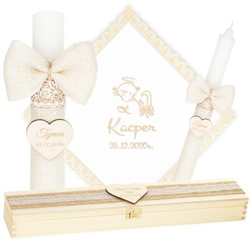 КРЕЩЕННАЯ СВЕЧА + КОРОБКА С ВЫШИВКОЙ КРЕЩЕННАЯ ОДЕЖДА